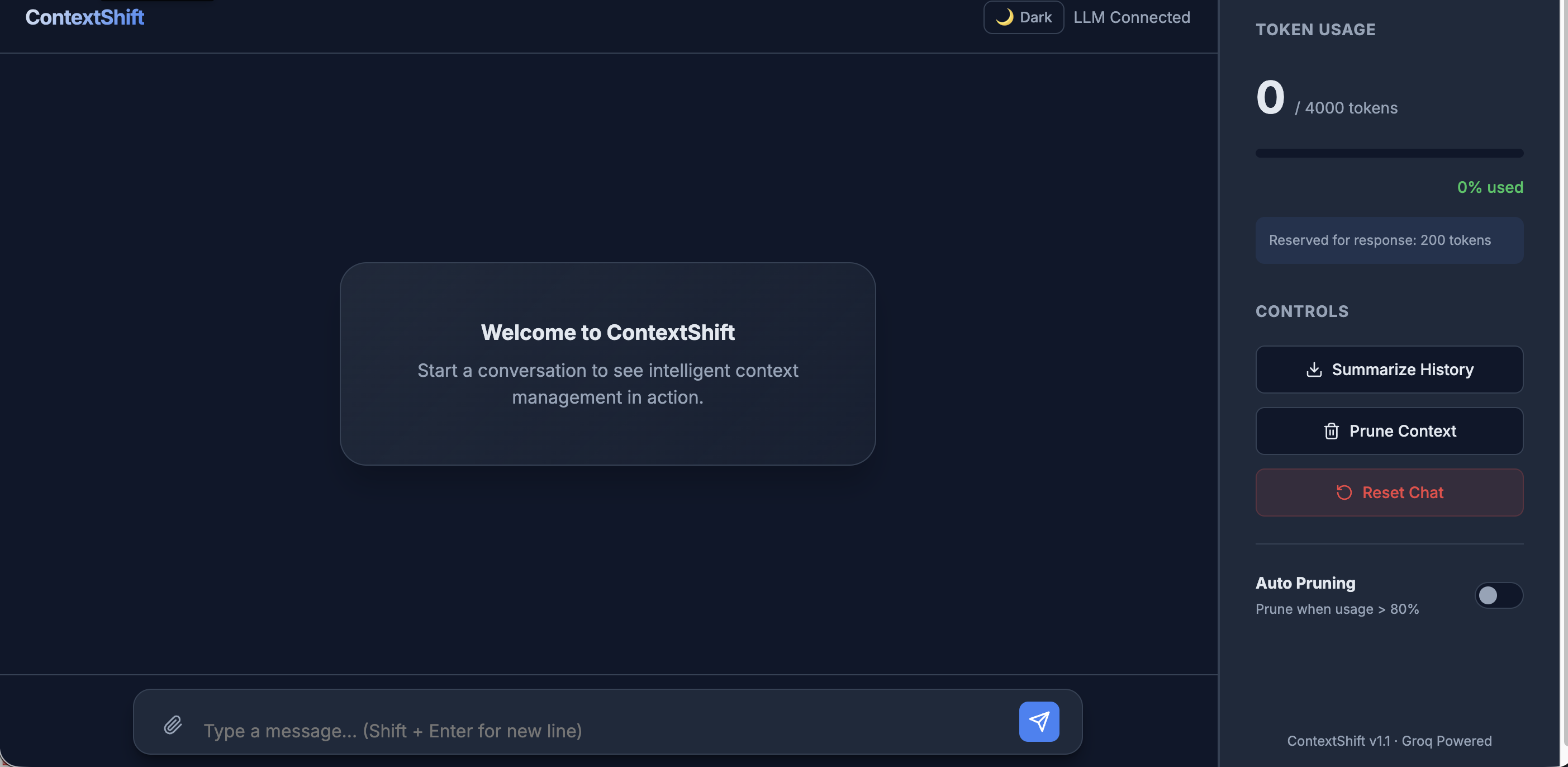 Screenshot of the ContextShift chat app prototype.